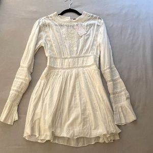 Free People Ivory Victorian Waisted Mini Casual Dress